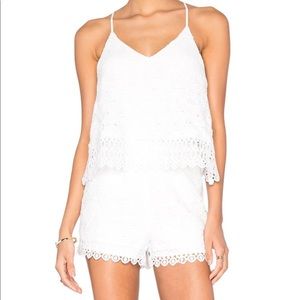 J.O.A. Sleeveless V Neck Lace Romper